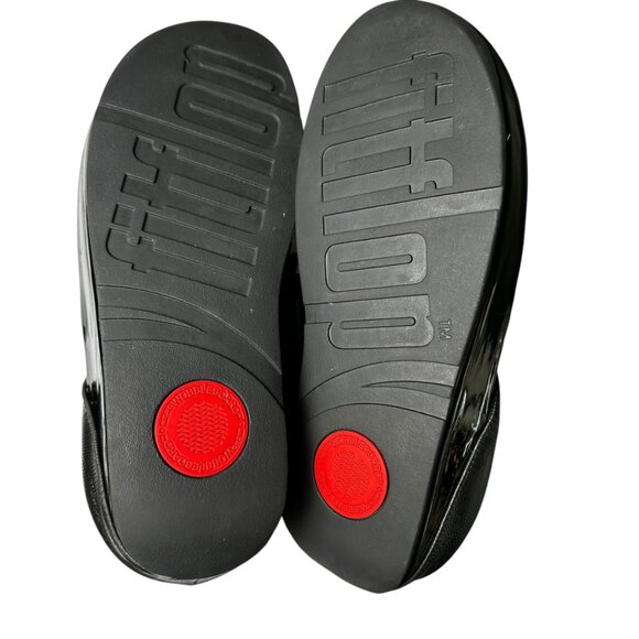 FitFlop Black Beaded Fringe Microwobbleboard Sandals Size 10 Comfort Beach Wedge - Picture 7 of 8